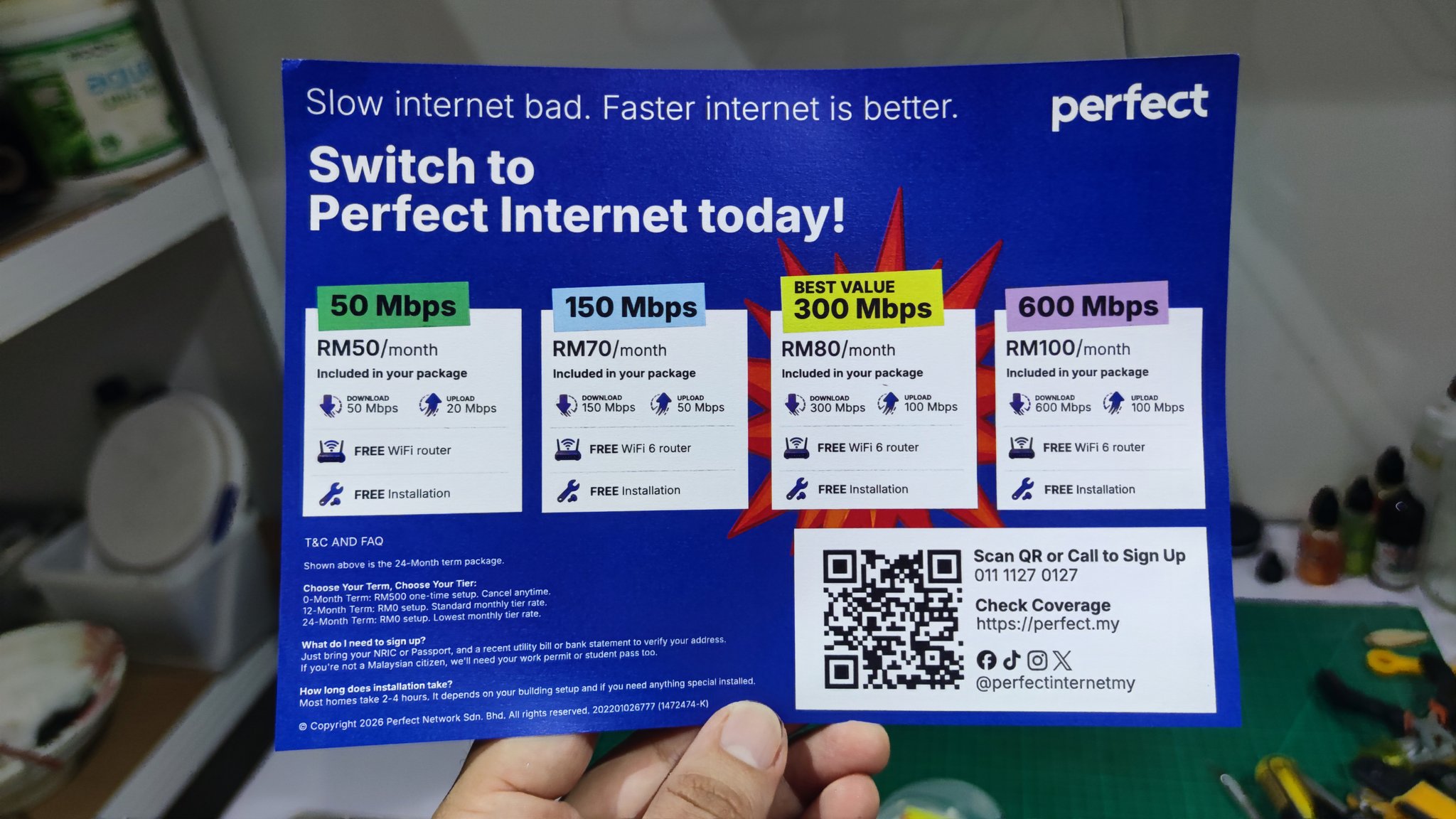 Perfect Internet printed flyer showing the switch-to offer and pricing