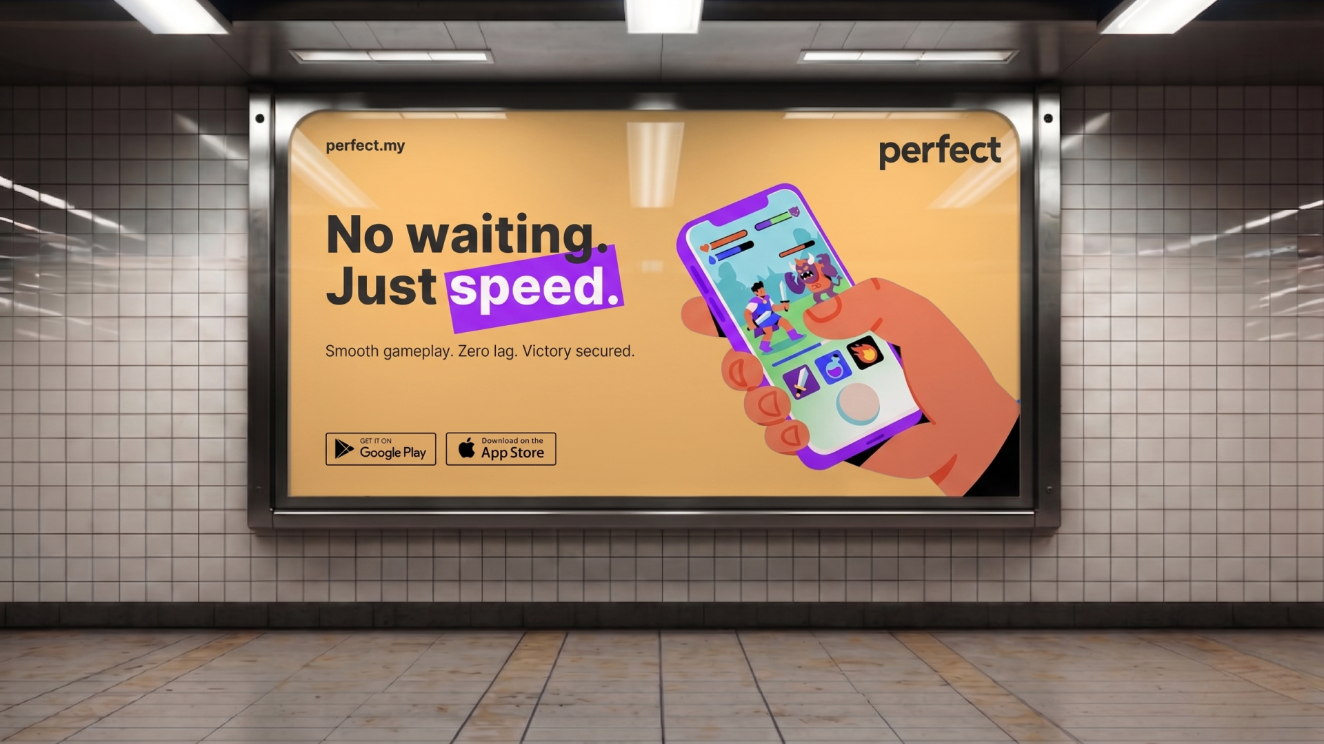 Perfect Internet billboard featuring the Perfect brand and app